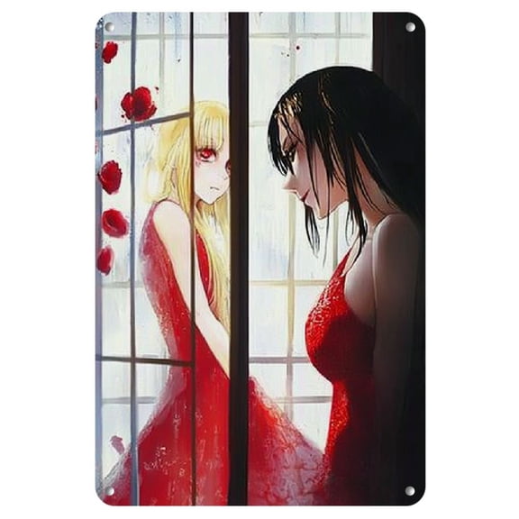 1pc Anime-Inspired Iron Art Print, 8x12 Inch - Vibrant Comic Book Style Wall Decor with Bold Red-Eyed Character and Floating Hearts Design, Unframed, Anime Room Decor, 2D, Perfect for Room Decor
