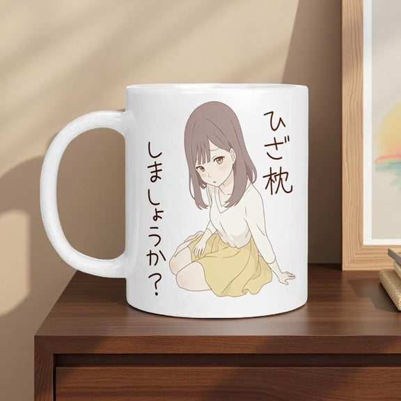 1pc Anime Manga Ceramic Mug with Japanese Text Anime Design Cute Anime with Long Hair Japanese Text Washable Coffee Cup Fans Birthday Christmas Hallow