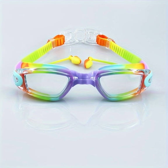 1pc Anti-Fog Swimming Goggles with Quick-Adjust Strap & Earplugs - Waterproof Clear Vision Ergonomic Design, Comfort Fit for Men & Women, Training & Play (Transparent/Black), Swim Goggles