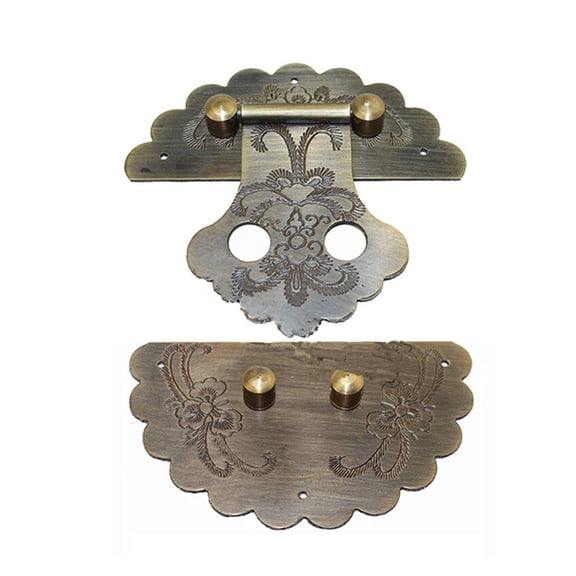 1pc Antique Chinese Furniture Brass Flower Handle Lock Hasp Jewelry Wooden Box Locking Pattern Carved Buckle Hasp Lock Latch