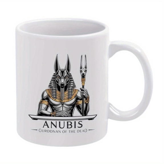 1pc Anubis 11oz Ceramic Coffee Mug Egyptian God Design with Staff Jewelry All Seasons Ideal Friends Family Item Egyptian Theme Decor Durable Ceramic Mug Coffee Mug