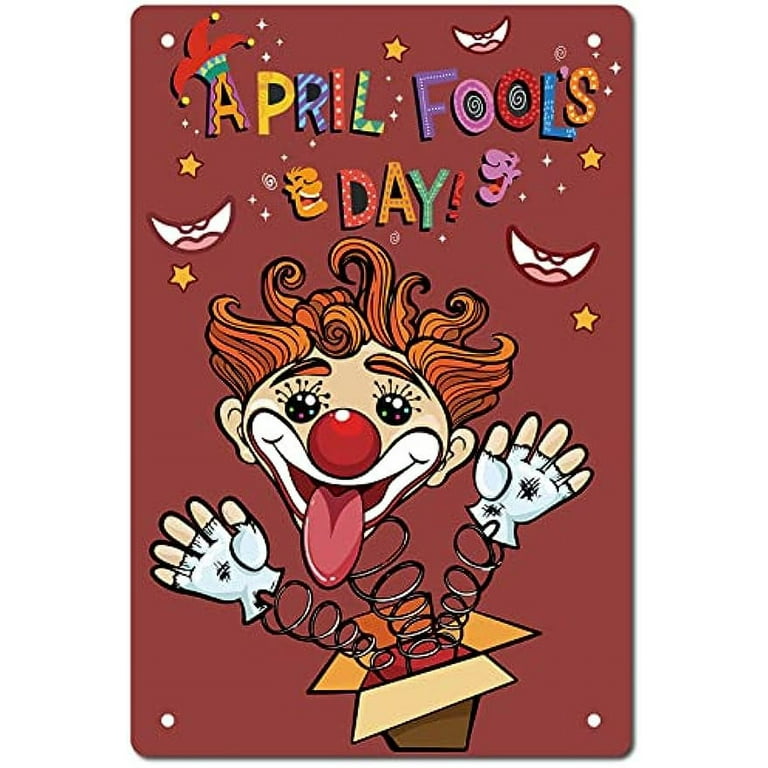 1pc April Fools Day Metal Tin Sign Funny Clown Signs Vintage Wall