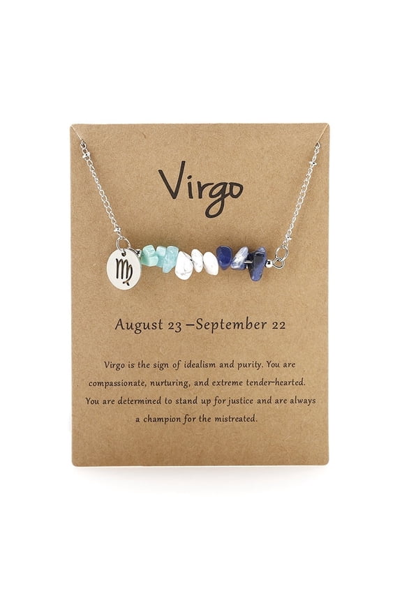 1pc Aquamarine & Sodalite & Howlite Chip & Alloy Constellation Necklaces Stainless Steel Satellite Chain Necklaces for Women Men Antique Silver & Stainless Steel color Virgo 17.72 inch(45cm)