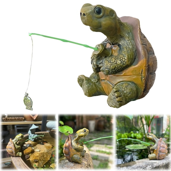 1pc Army Green Resin Turtle with Fishing Pole Garden Statue,Fishing Turtle Ornament for Outdoor Patio Pond Decor,Cute Angler Turtle Figurine for Lawn Yard Desk,One Size,Army Green (Clearance)