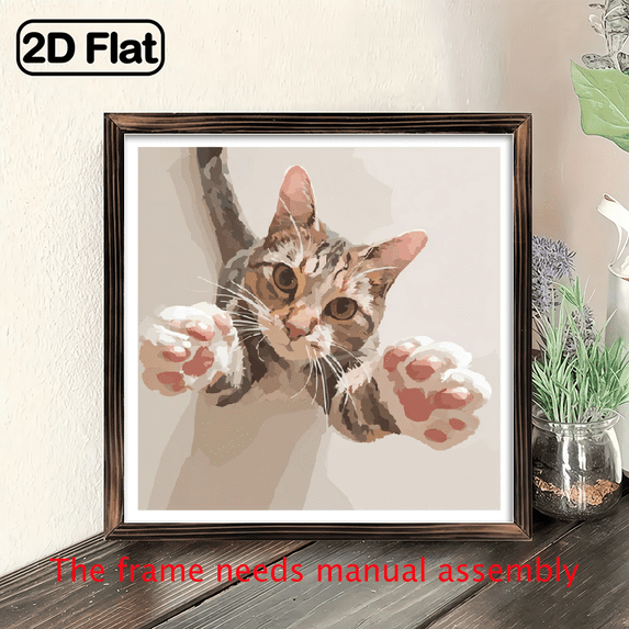 1pc Art Deco Cute Cat with Paws Canvas Wall Art, Oil Painting Style Wrapped Wooden Frame Poster for Home Office, Living Room, Bedroom, Kitchen, Classroom Decor.