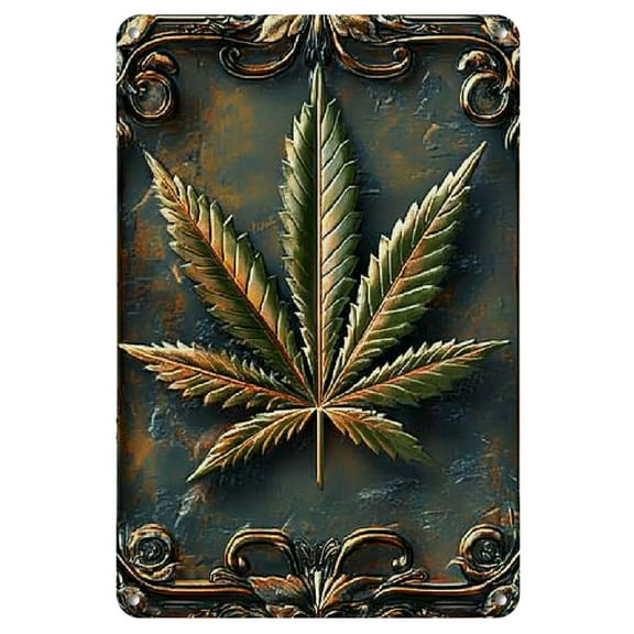 1pc Art Deco Style Iron Wall Hanging Sign, 20x30cm, 2D Weed Leaf Design, Multipurpose Decor for Home, Living Room, Farm, Door, Bar, and Restaurant