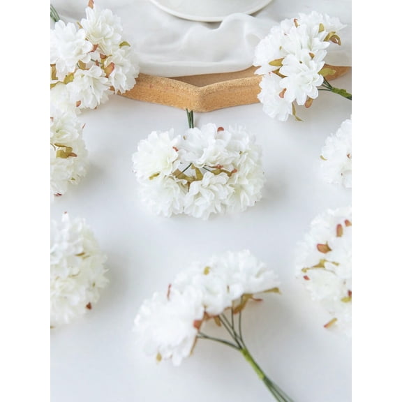 1pc Artificial Milky White Mini Carnation Flower Cluster - DIY Wreath &