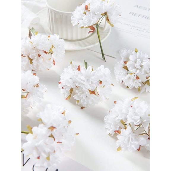 1pc Artificial Mini Carnation Flower Bouquet - White DIY Wreath Materials