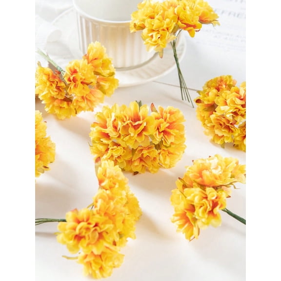 1pc Artificial Mini Carnation Flower Cluster - Yellow DIY Wreath & Wedding