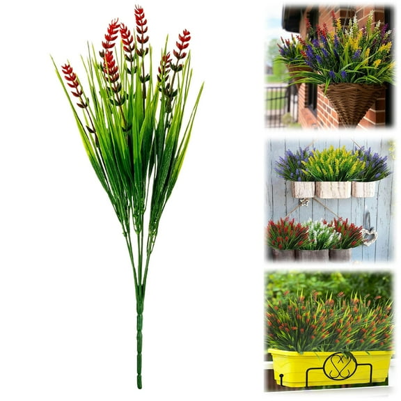 1pc Artificial Outdoor Red Lavender Plant, Vibrant Lifelike Bendable Faux Stem for Front Porch, Patio Planters, Balcony & Garden Seasonal Decor