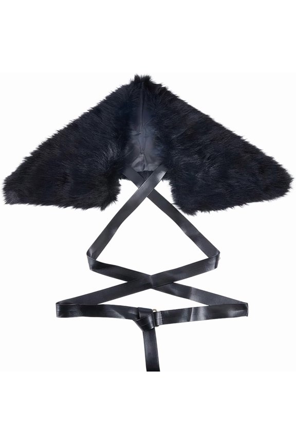 1pc Artificial Wool Shawls with Imitation Leather Belts Black 910x310x45mm