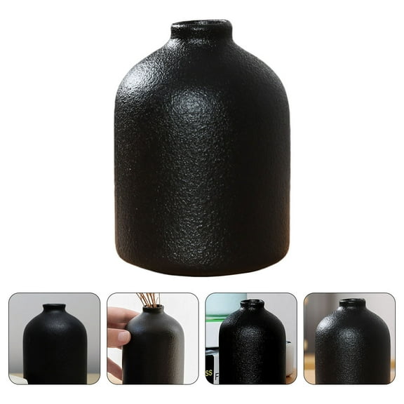 Tofficu Black Ceramic Vase for Home Decor, Small Flower Holder and Diffuser Bottle, 3.93x2.95x2.95 inch, Ideal for Housewarming, Office, Restaurant