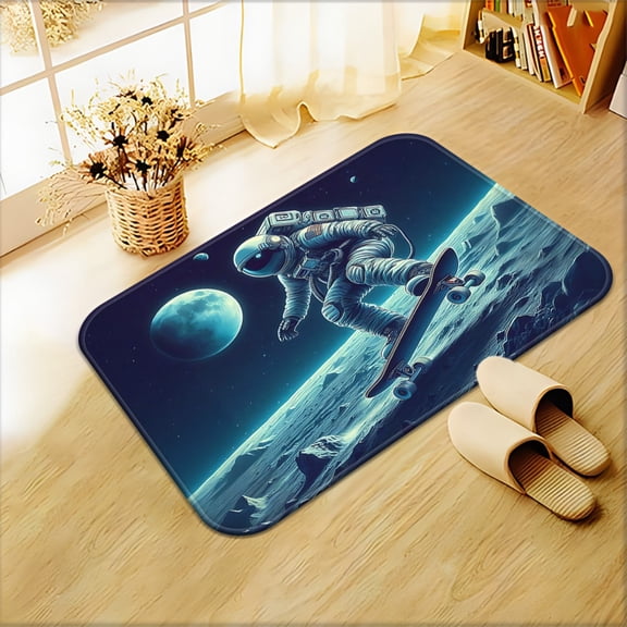 1pc of Astronaut-Themed Moon Doormat, Non-Slip Material, Suitable for Bathroom Floors. This Microfiber Rug Is Absorbent, Machine Washable, And Perfect for Bedrooms, Living Rooms, Entrances, Camping