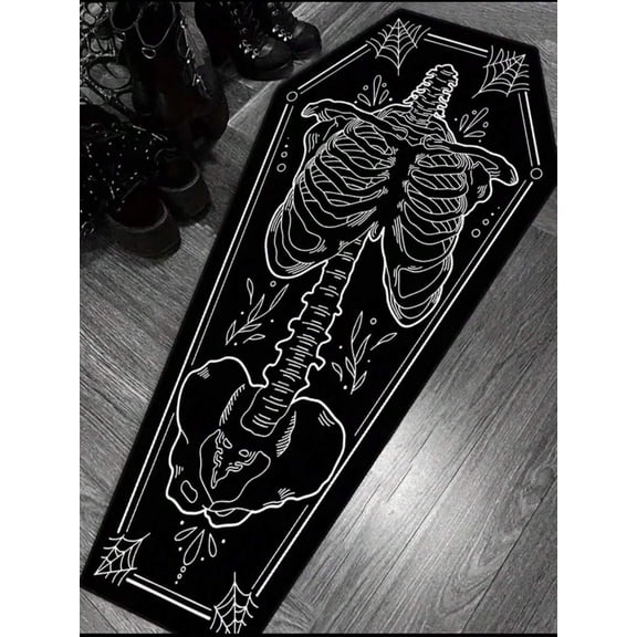 1pc Asymmetrical Gothic Jester Casket Style Design Bedroom Bedside Rug, Home Decor