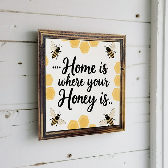 1pc, Attractive Bee Decoration Bee Plaque 'Home Is Where Your Honey Resides' Wooden Plaque, Framed Farmhouse Style Artwork, Rustic Kitchen Wall Decoration, Suitable for Shelf Or Table, Perfect Gift fo