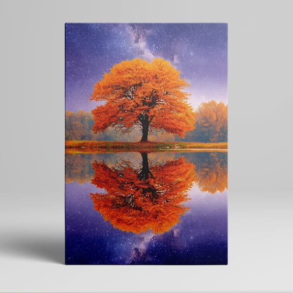 1pc Autumn Tree with Starry Sky Reflection Framed Decor room hanging Wall Picture Decor for Home Gifts, living room, bathroom, bedroom, kitchen wall art decor canvas wall art