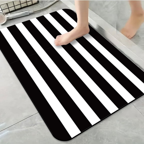 1pc BW Stripes Bathroom Rug Bathroom Decor and Accessories- Durable,Anti Slip,And Quick Drying,Suitable For Indoor/outdoor Use - Perfect For Bathrooms,Bedrooms,Kitchens