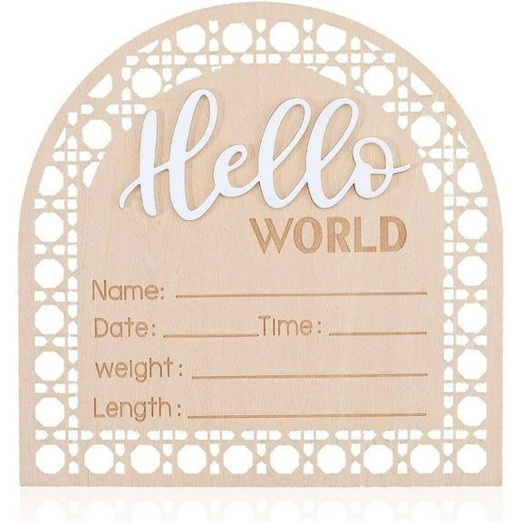 1pc Baby Announcement Sign 5.5 Inch Wooden Baby Photo Props Hello World Welcome Newborn Sign Birth Announcement Sign Name Plaques for Boys Photo Prop Baby Shower Nursery Hospital