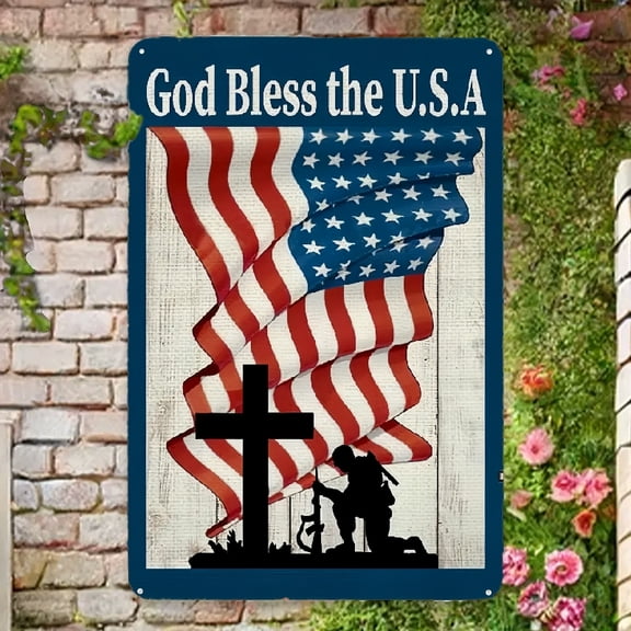 1pc Baccessor Memorial Day 4th of July Metal Sign God Bless America Patriotic Independence Day Garden Yard Sign Outdoor Outside Holiday Decoration Wall Decor For Home Bedroom Bar Country Garden