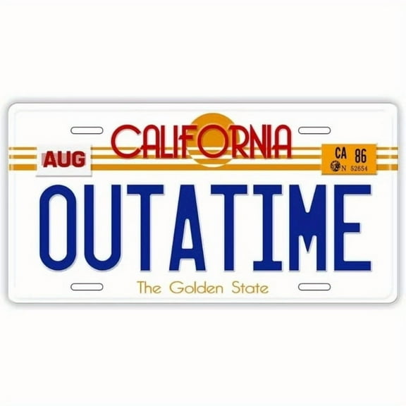 1pc Back to the Future 'Outatime' License Plate - Vintage Car Tag with California Design, Ideal for Automotive Enthusiasts, Automotive Accessory | Retro Style Plate | Durable Metal Plate