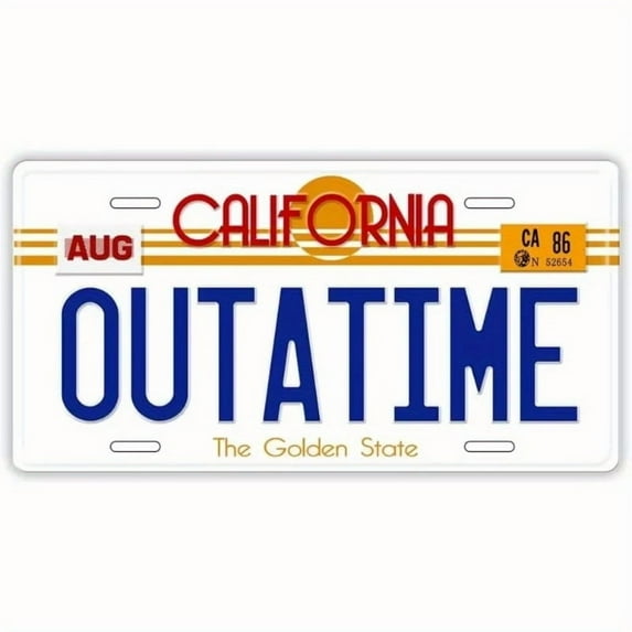 1pc Back to the Future 'Outatime' License Plate - Vintage Car Tag with California Design, Ideal for Automotive Enthusiasts, Automotive Accessory | Retro Style Plate | Durable Metal Plate