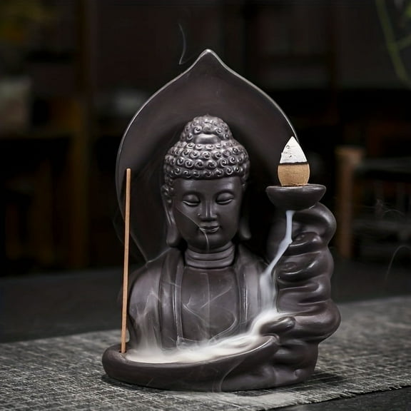 1pc Backflow Incense Burner Auspicious Clouds Buddha Purple Clay Backflow Incense Burner Incense Burner Holder (Without Incense