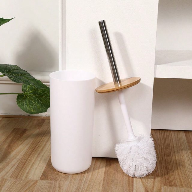 1pc Bamboo Handle Toilet Brush Set, Bathroom Cleaning Tool With