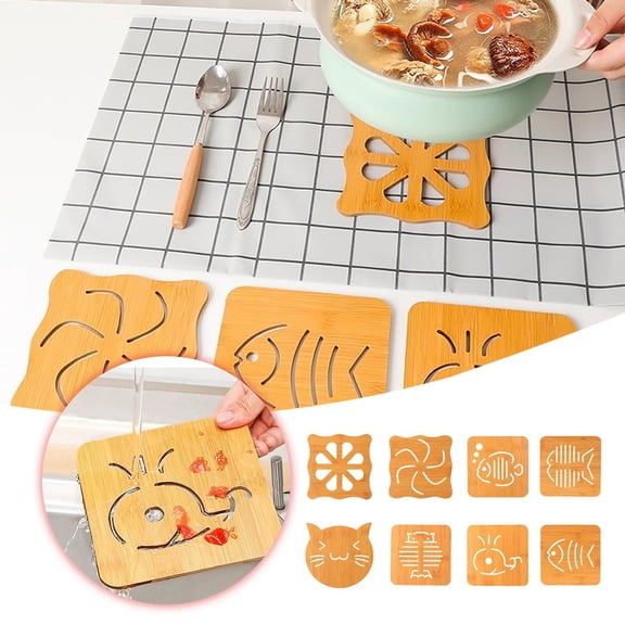 1pc Bamboo Heat Pad Trivet Set Non Slip Square Kitchen Pot Holders Worktop Protector For Hot Pans Dishes and Teapots (Style is Random)