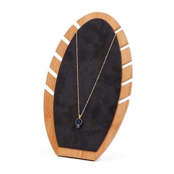 1pc Bamboo Necklace Display Stand L-Shaped Long Chain Display Stand Oval Dark Gray 16x27x1.6cm