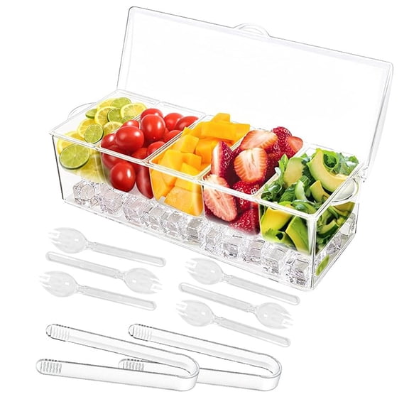 1pc Bar Serving Tray On Ice With 5 Compartments Container, Fruit Trays For Serving, Garnish Platters With Lid, Clear