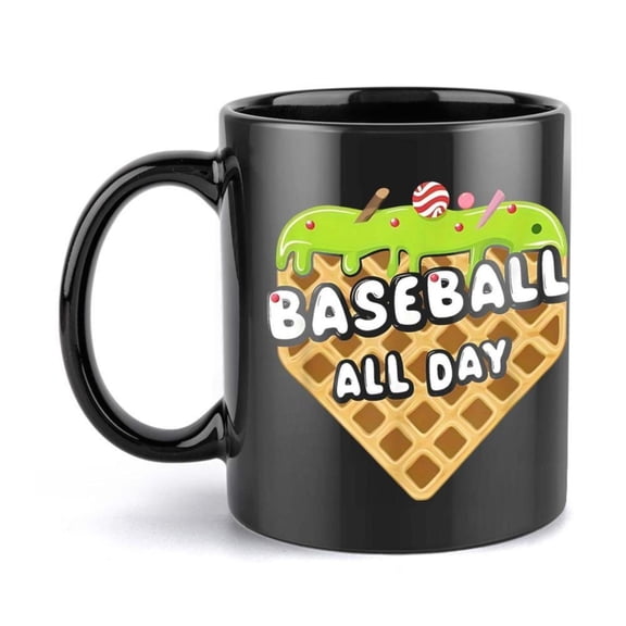 1pc Baseball Waffle 11oz Ceramic Coffee Mug Baseball All Day Design with Green Slime Red White Striped Candy Sports Fans All Season Use Baseball Accessories