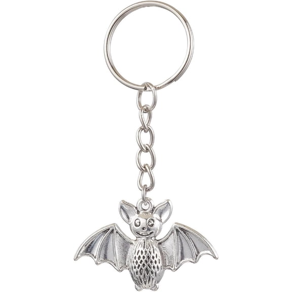 1pc Bat Alloy Keychain Theme with Iron Split Key Rings Antique Silver & 8cm