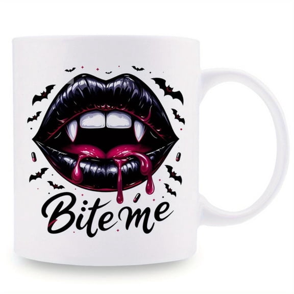 1pc Bat Shaped 3A Grade Ceramic Coffee Mug Funny Halloween Novelty with Bite Me Design 11oz Insulated Cup Hot Cold Drinks Room Decor and Christmas Present Coffee Bar Accessories