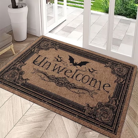 1pc Bat-Themed Welcome/Unwelcome Doormat Suitable for Indoor Entrance, Non-Slip PVC Backing & Adhesive Flannel Surface - Easy Clean Bat Mat for Home Decor, Bat Party Entrance/Exit (Bat Entry/Exit Mat