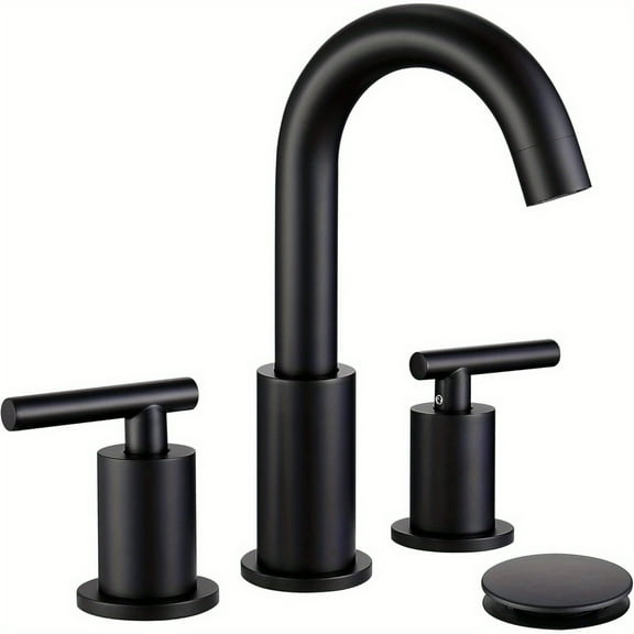 1pc Bathroom Faucet 3 Hole, 8-Inch Widespread Bathroom Sink Faucet With Pop-Up Drain Assembly, 2-Handle Vanity Faucet With Supply Pipe, Modern Bathroom Sink Faucet, Black/Chrome/Brushed Golden