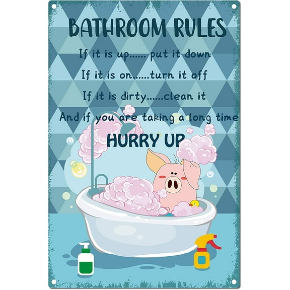 1pc Bathroom Rules Sign Tin Plate If You are Taking A Long Time Hurry Up Metal Signs Funny Vintage Retro Plaque Poster Indoor Decorations for Restroom Hotel Store Wall Decor 8x12Inch Mixed Color