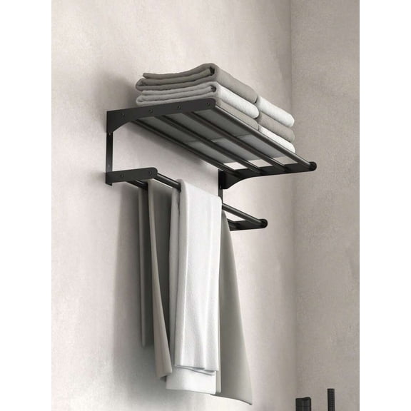 1pc Bathroom Towel Rack - Modern Double-Layer Design, Wall-Mounted, No Drilling Required, Shower Caddy, Bathroom Storage For Towels, Bathrobes, Shower Accessories, Ideal For Bathroom Storage,