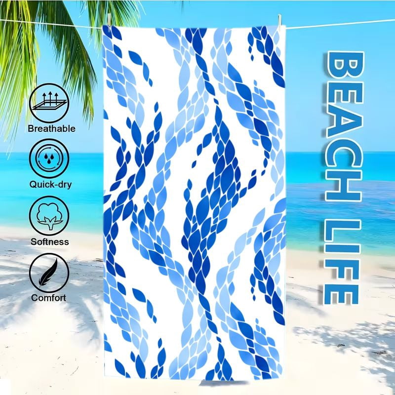 1pc Beach Towel White Beach Towel with Intricate Blue Leaf/Droplet ...