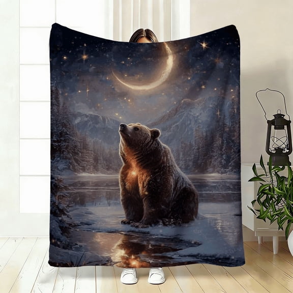 1pc a Bear-Themed HD Printed Blanket. Cozy And Warm Flannel Blankets Suitable for Travel, Camping, Sofa, Living Room, Couch, Chair, And Bed. A Perfect Gift for Family Or Friends