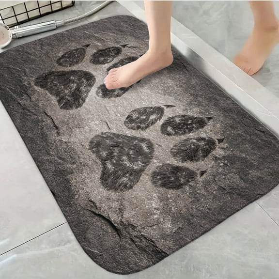 1pc Bear paw prints Absorbent Non-Slip Bathroom Thickened Flannel Rug Decor,Soft,Quick Drying,Suitable For Indoor/outdoor Use,Bathrooms,Bedrooms,Kitchens,Terrace,Laundry Rooms,16"x24"