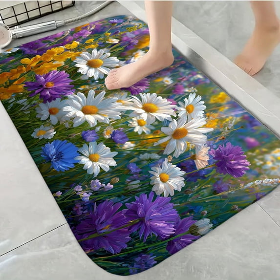 1pc Beautiful Flower Absorbent Non-Slip Bathroom Thickened Flannel Rug Decor,Soft,Quick Drying,Suitable For Indoor/outdoor Use,Bathrooms,Bedrooms,Kitchens,Terrace,Laundry Rooms,16"x24"