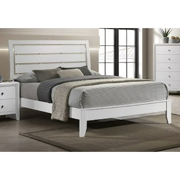 1pc Beautiful White Finish Queen Size Panel Bed Wooden Master Bedroom Furniture