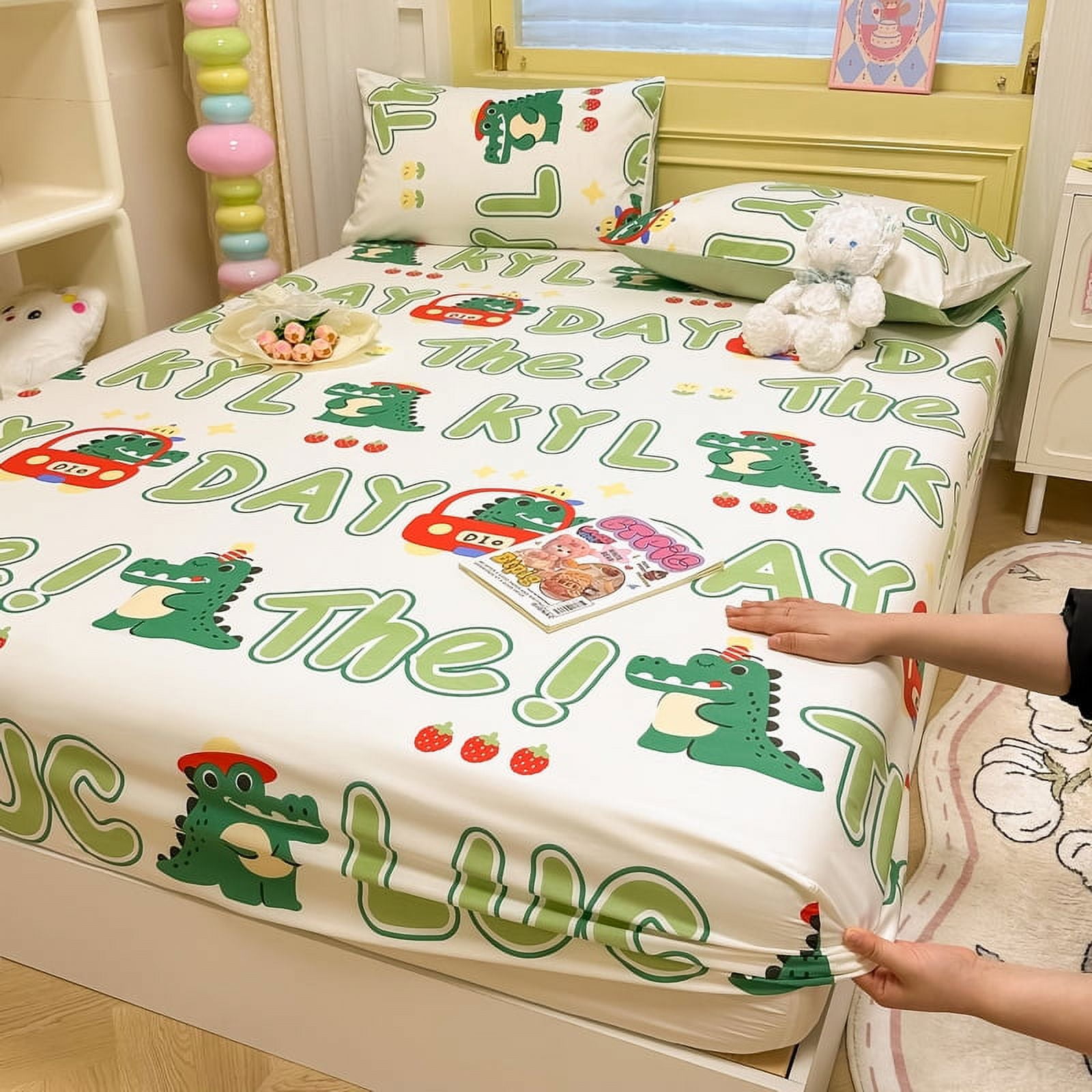 1pc Bed Cover Cotton Fitted Sheet Skinfriendly Bed Linen Printed