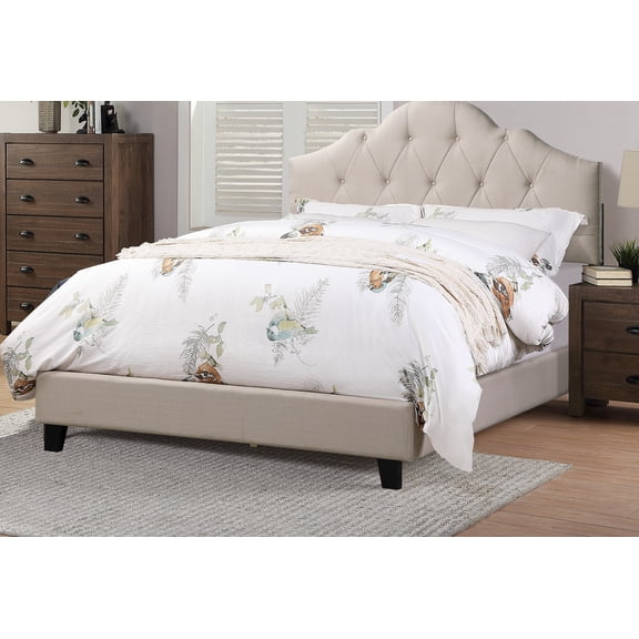 1pc Bed Full Size Bedroom Furniture Beige Polyfiber Tufted Adjustable HB Solid wood