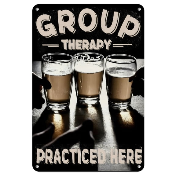 1pc Beer Tin Sign Group Therapy Practiced Here Metal Tin Sign Cheers Metal Signs Funny Signs and Plaques Metal Wall Art for Kitchen Bars Pub Club Man Cave Wall Decor Home Decor and Accessories