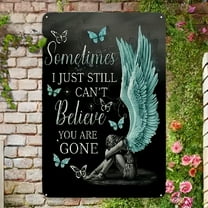 1pc, Can't Believe YOU ARE GONE Butterfly Angel Memorial Sign, Commemorate Loved Ones Metal Sign, Funeral Sign For Outdoor Yard Home Cemetery Decorations For Grave Metal Sign 12x8inch Metal plaque