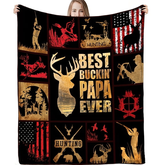 1pc Best Buckin Papa Ever Elk Print Flannel Blanket, Gift Square Blanket Soft and Comfortable, Suitable for Children and Adults at Home/Picnic/Travel