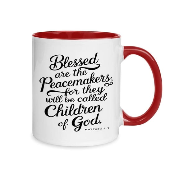 1pc Bible Verse Ceramic Coffee Mug 11oz Red Christian with Matthew 5 9 Scripture Durable Reusable Cup Hot Cold Drinks Elegant Bible Design Home Church Office Christmas Present