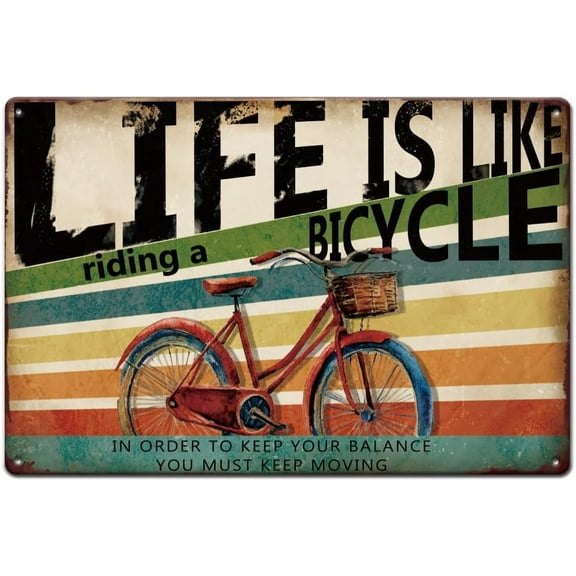 1pc Bicycle Metal Signs Life Is Like Riding A Bicycle Tin Sign Inspirational Quotes Funny Metal Tin Sign Plaque Bicycle Metal Wall Arts Bathroom Signs for Home Bars Cafe Pubs Vintage Wall Bronze
