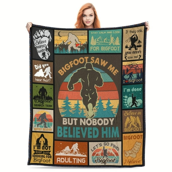 1pc Bigfoot Sasquatch Throw Blanket - Cozy Flannel Blanket for Men & Women, 80" x 60", Fun Hide and Seek Gifts, Perfect Christmas or Birthday Present for Sasquatch Lovers
